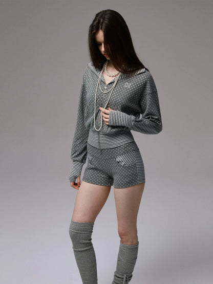 Double-Slider Small Polka Dot Devil Horn Hoodie