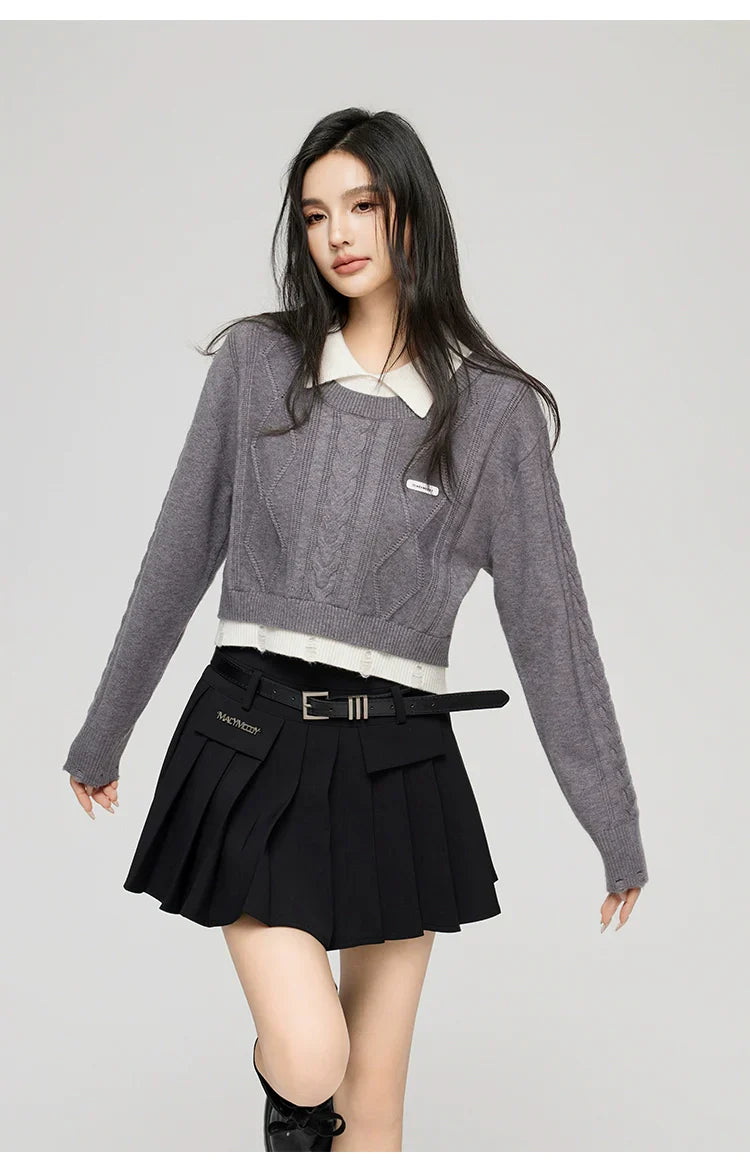 Yellow &amp; Gray 2-in-1 Frayed-edge Sweater
