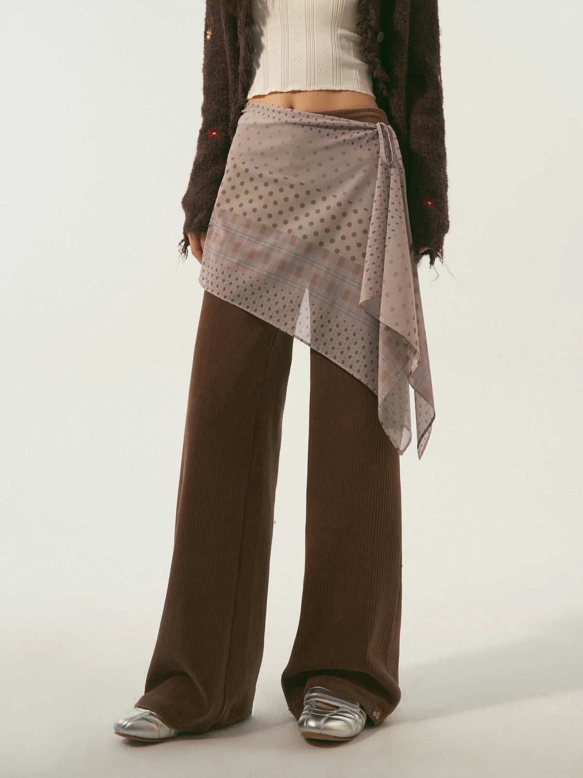 Brown &amp; Gray Corduroy Pants Set