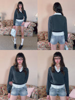 Lace V-Neck Striped Shirt