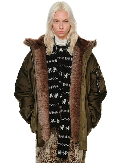 Cat Jacquard Slim-Fit Knit Cardigan &amp; Scarf