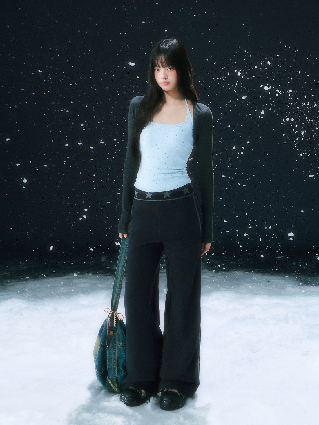 Light Blue Contrast Polka Dot Camisole Set