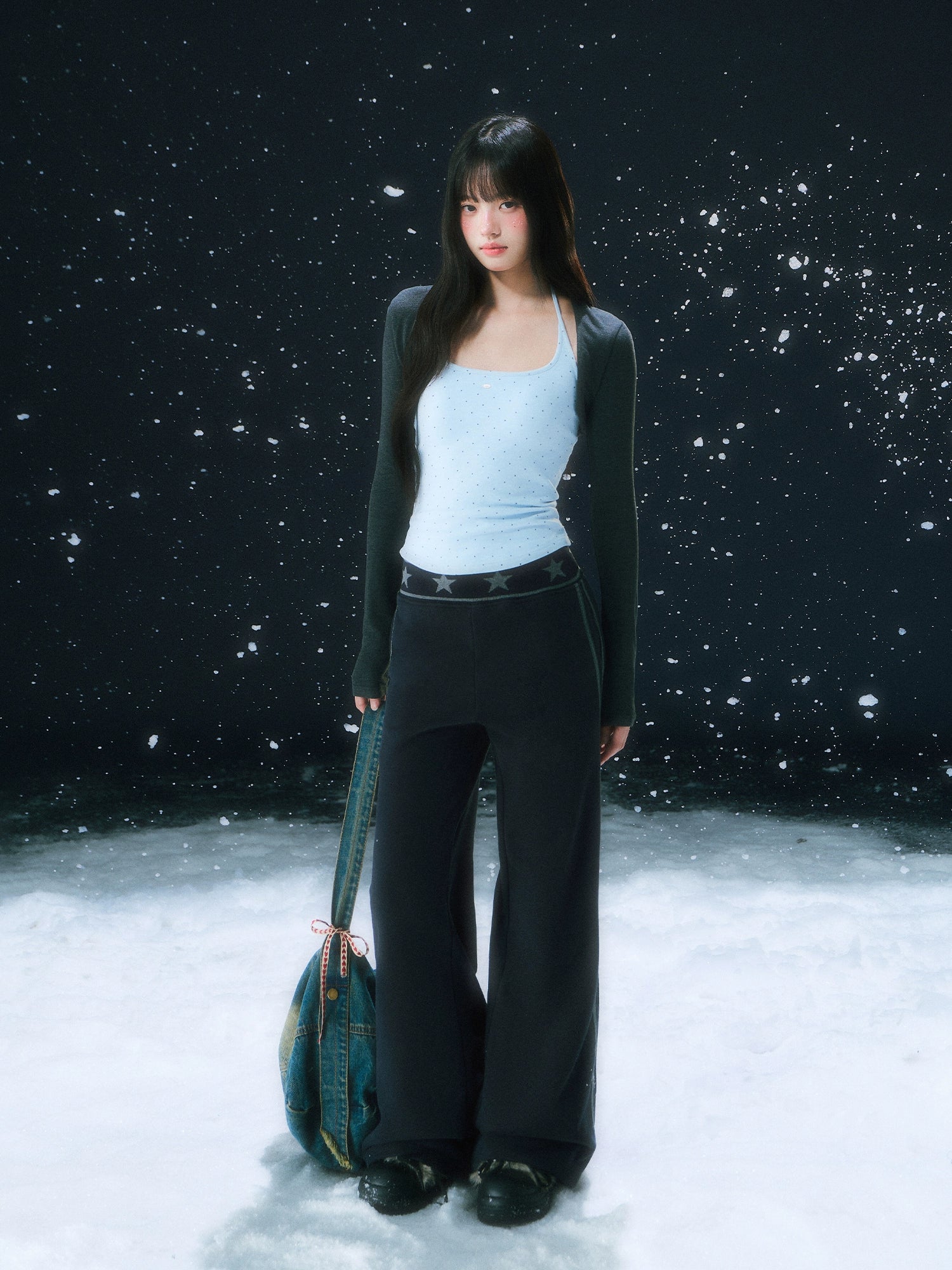 Light Blue Contrast Polka Dot Camisole Set