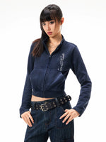 Printed Cropped Stand Collar Jacket