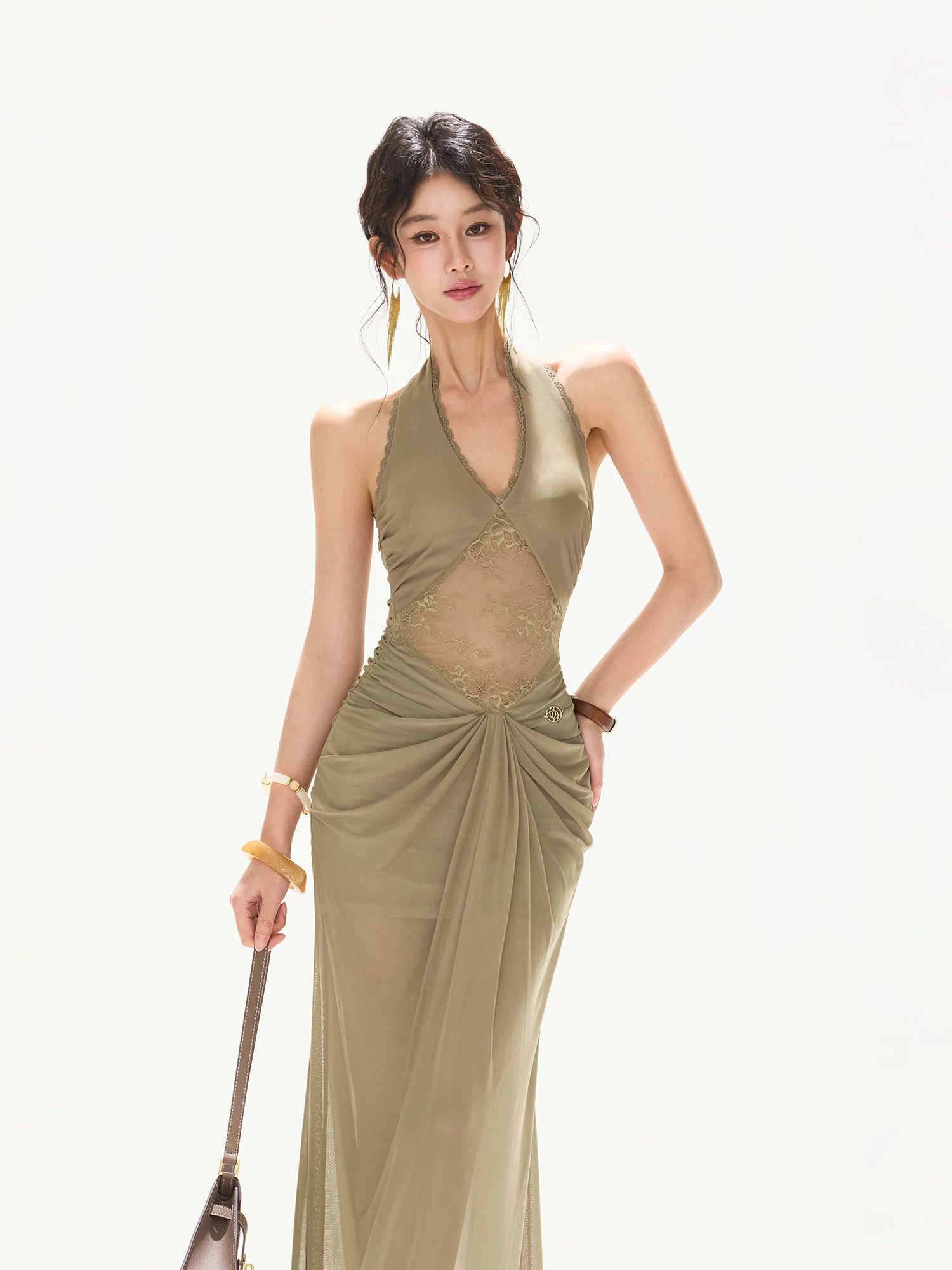 Deep V Mesh Maxi Dress