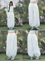 Whiite Drawstring Balloon Pants