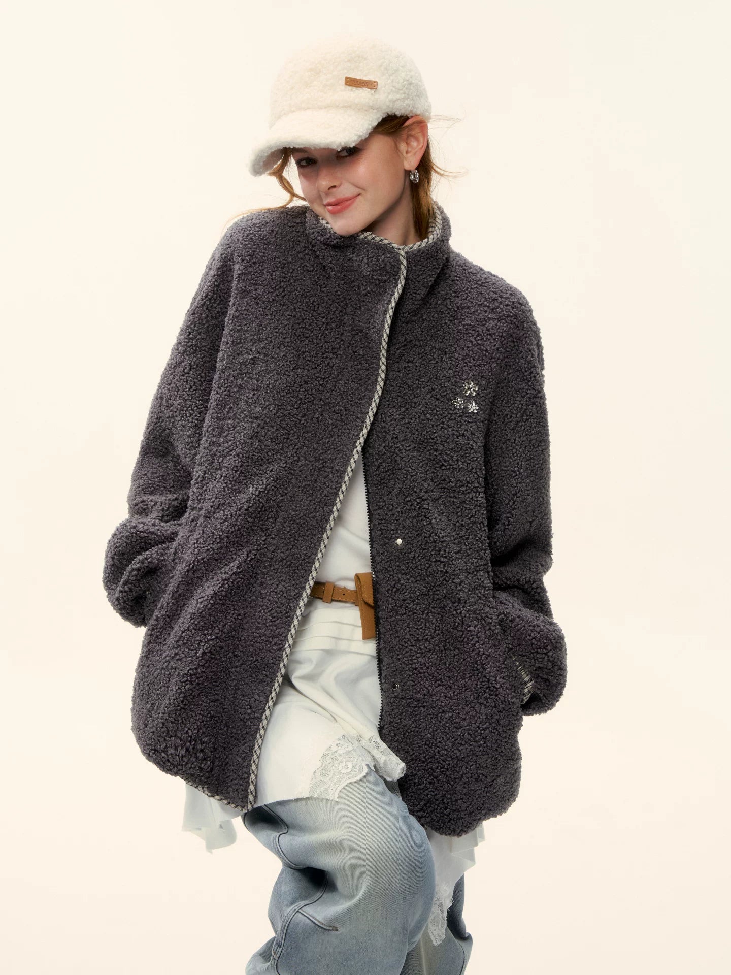 Reversible Shearling Plaid Jacket