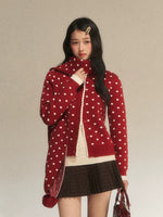 Red Contrast Polka Dot Knit Cardigan