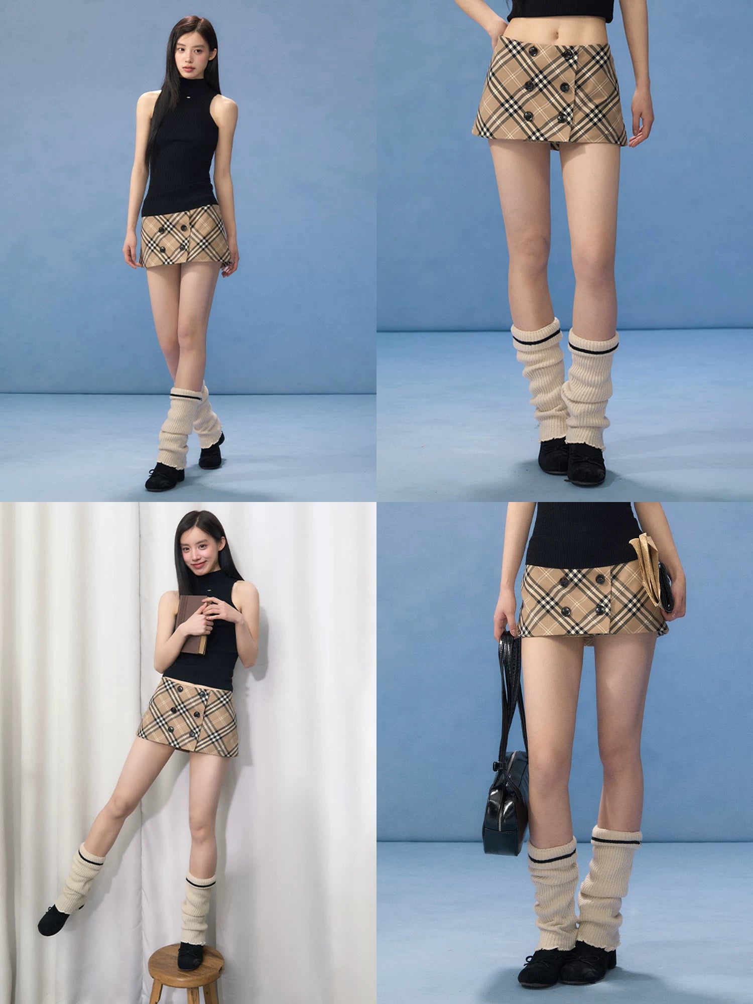 Brown Plaid Mini Skirt