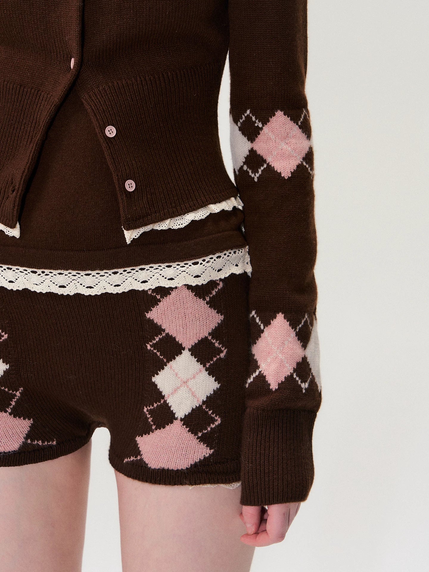 Brown Argyle Knit Set