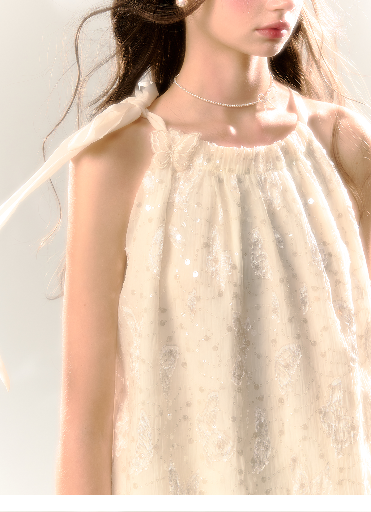 White Butterfly Lace Halter Top  &amp; Midi Skirt Set