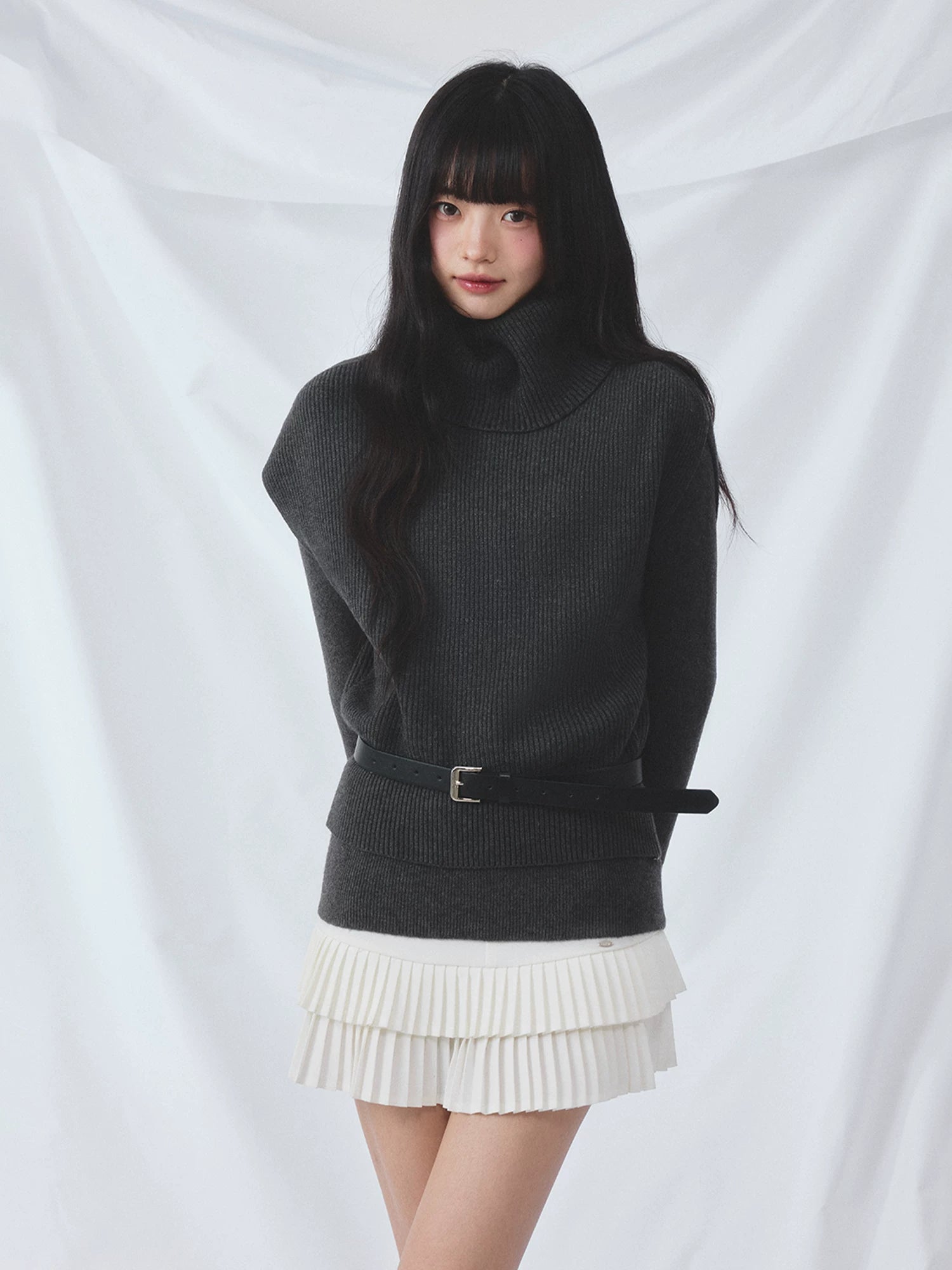 Gray Turtleneck Knit Set