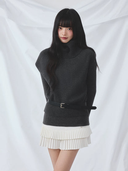 Gray Turtleneck Knit Set
