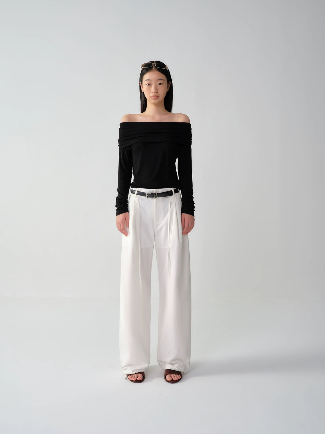 Wool One-Shoulder Off-Shoulder Long-Sleeve T-Shirt
