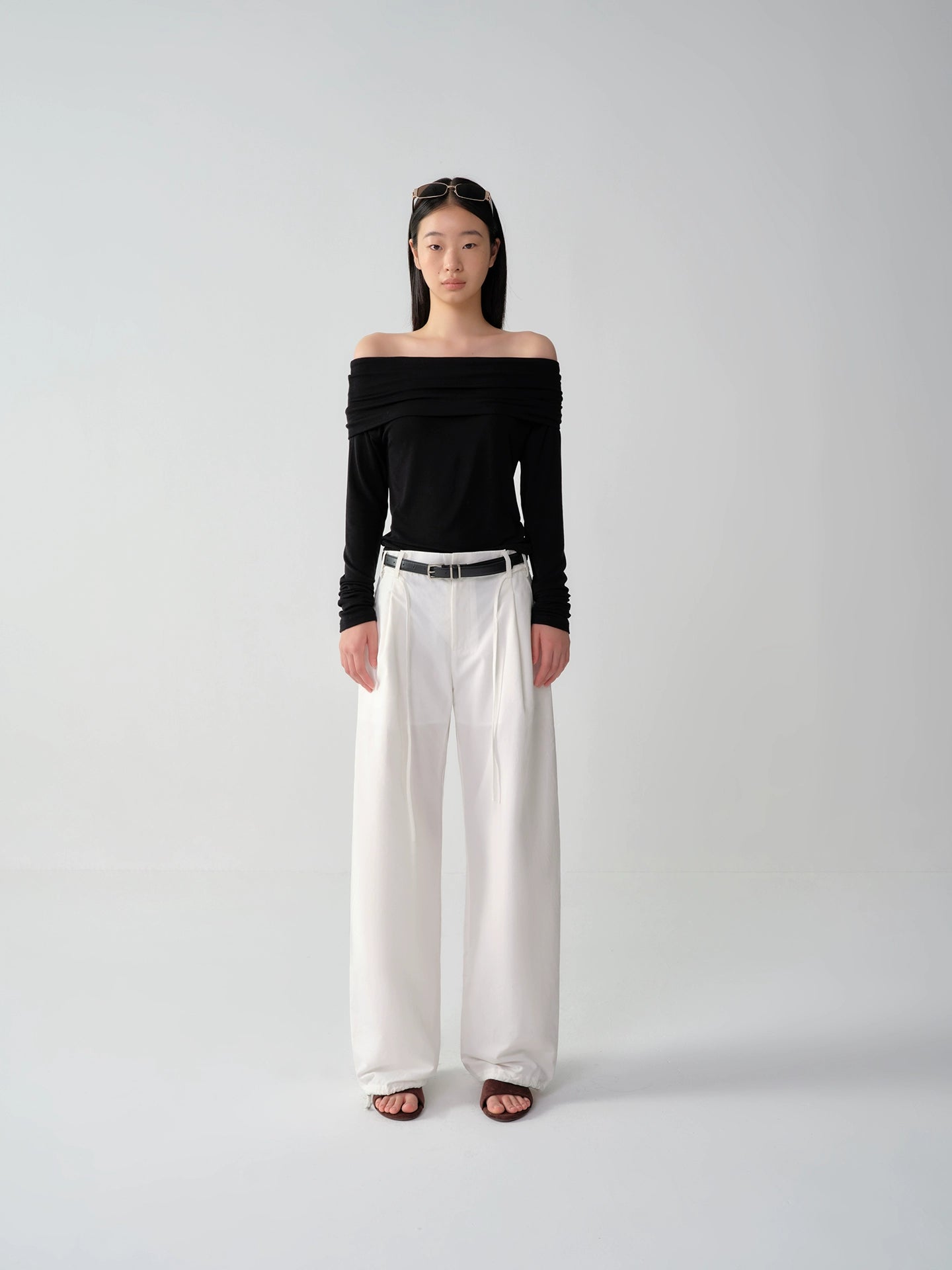 Wool One-Shoulder Off-Shoulder Long-Sleeve T-Shirt