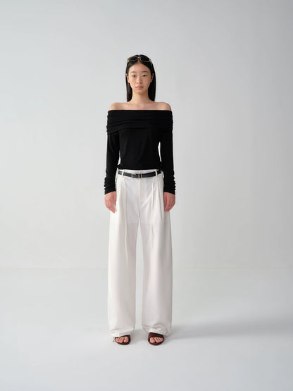 Wool One-Shoulder Off-Shoulder Long-Sleeve T-Shirt