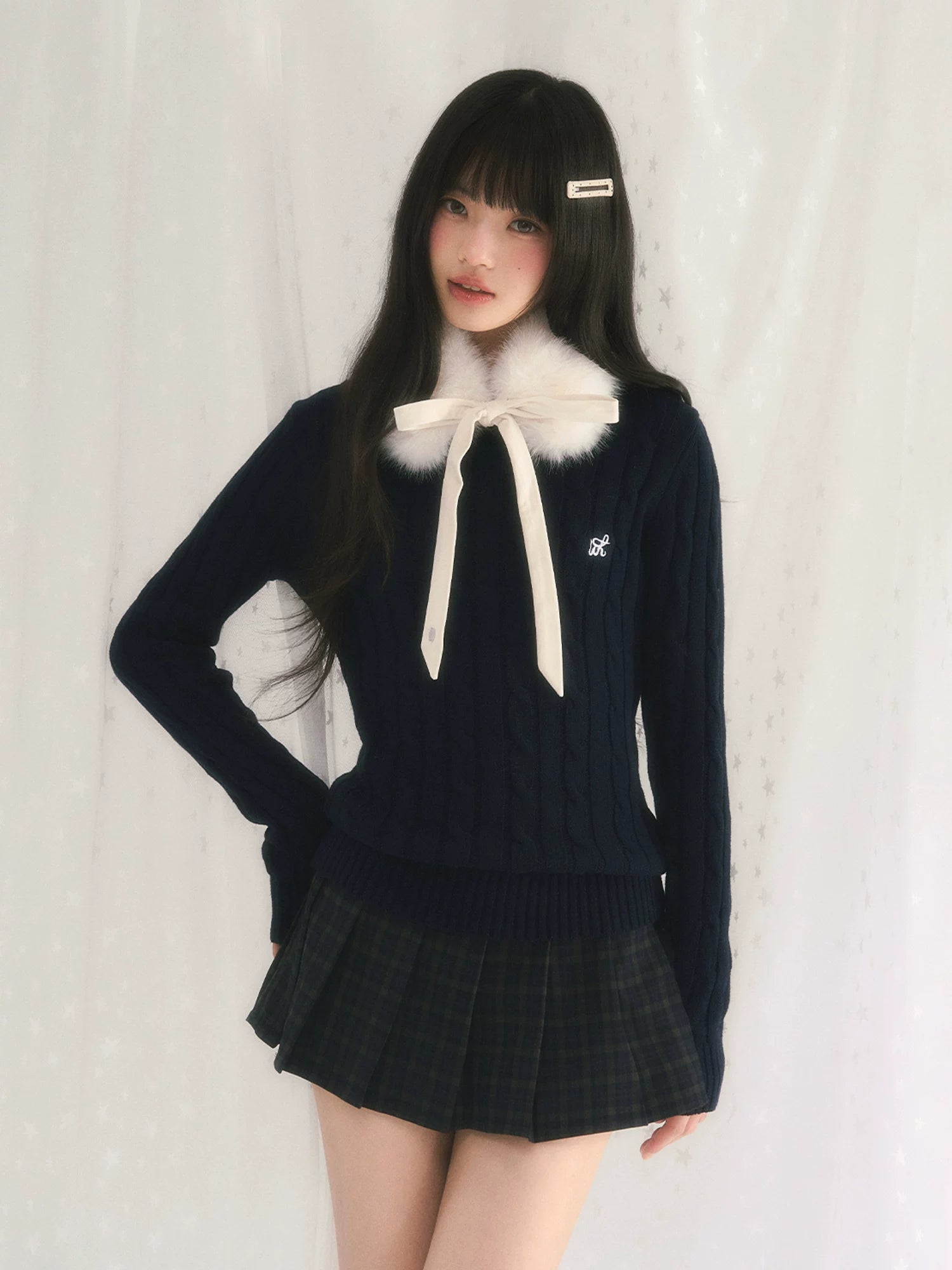 Detachable Snood Cable Knit Top