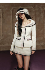 Chanel-Style Off-Shoulder Jacket & Skirt Set