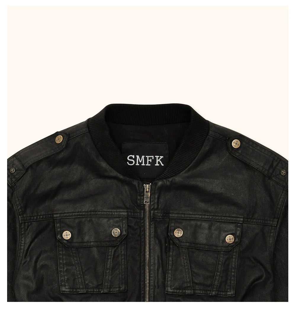 Ancient Myth Wax-coated Short Bomber Jacket
