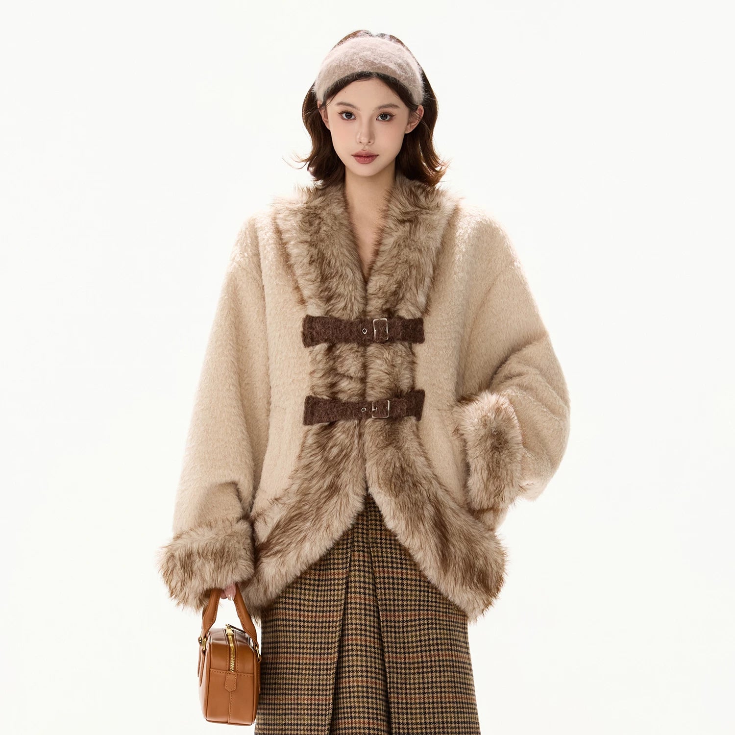 Beige Faux Fur Trim Coat