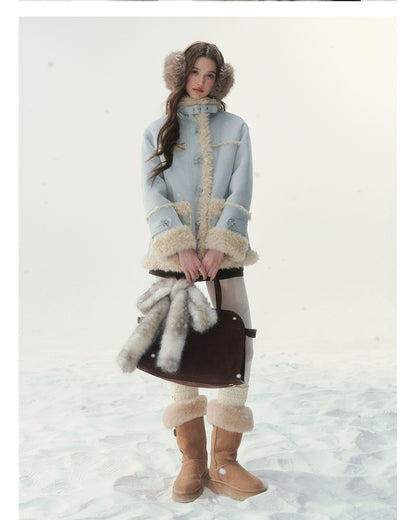 Pink &amp; Blue Reversible Faux Shearling Coat