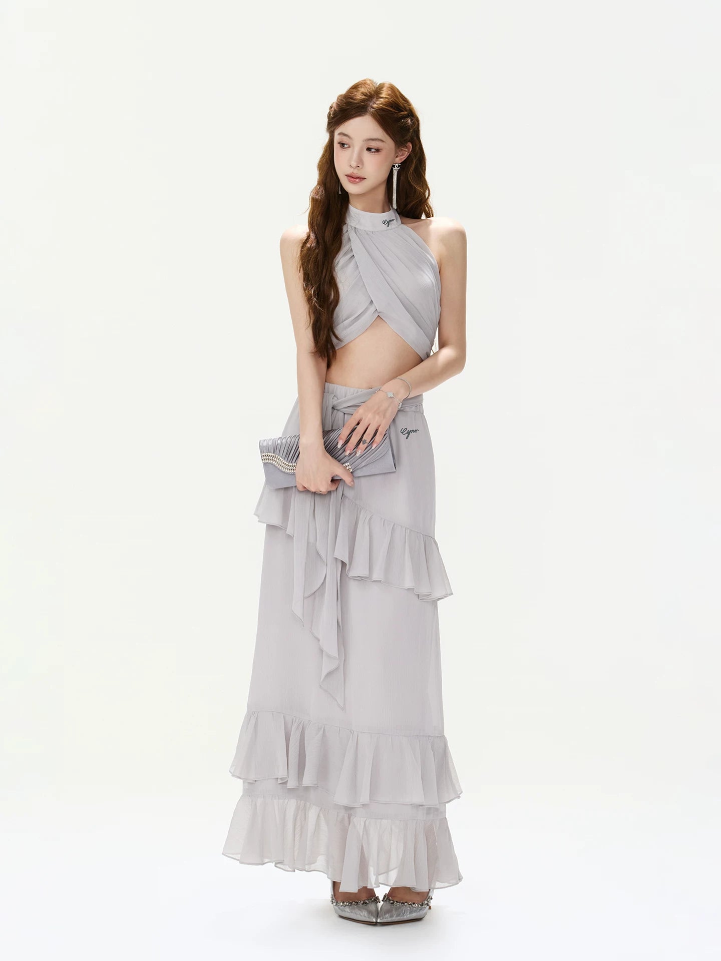 Cross-Halter Chiffon Set