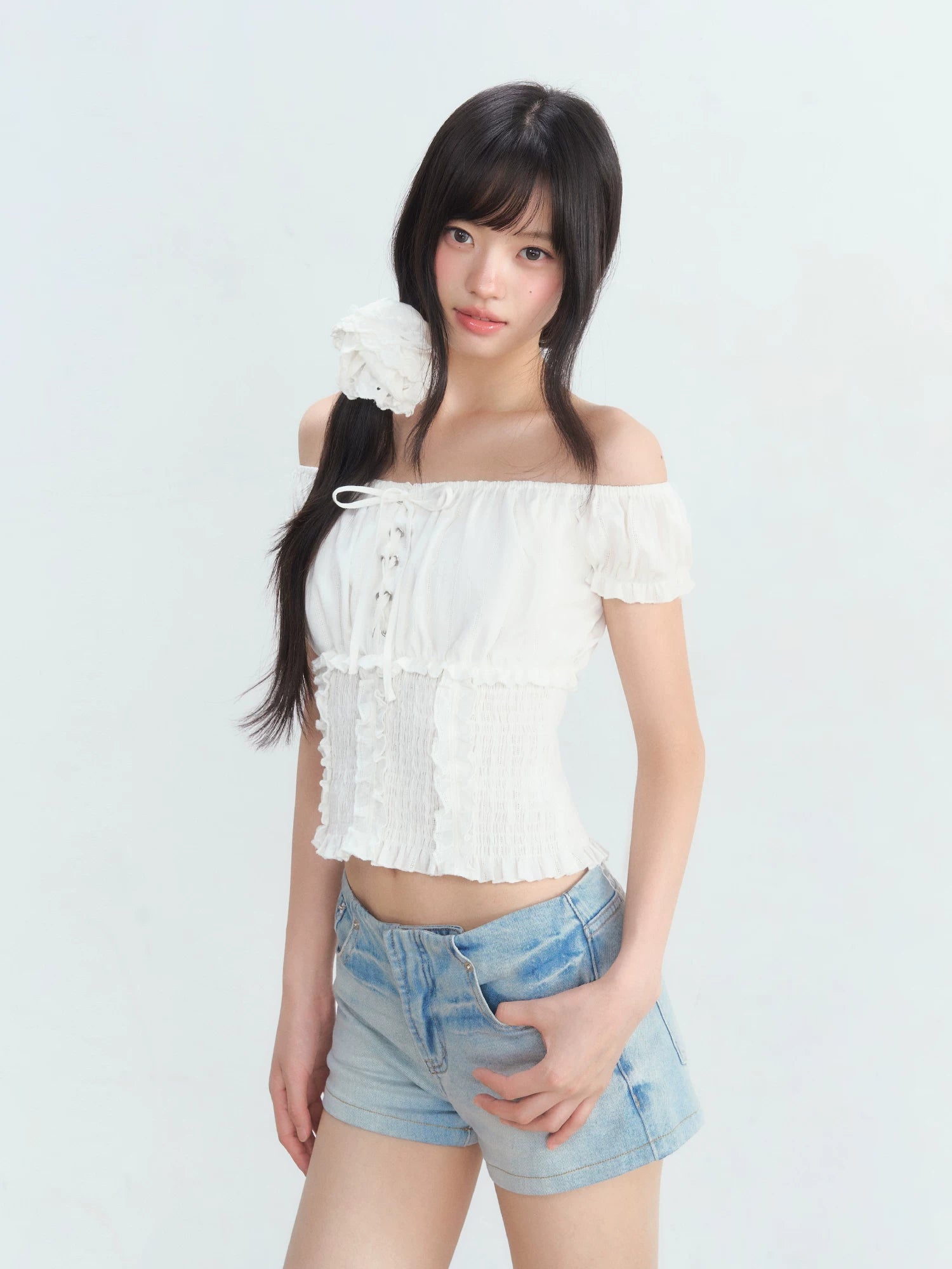 White Off-shoulder Puff Top