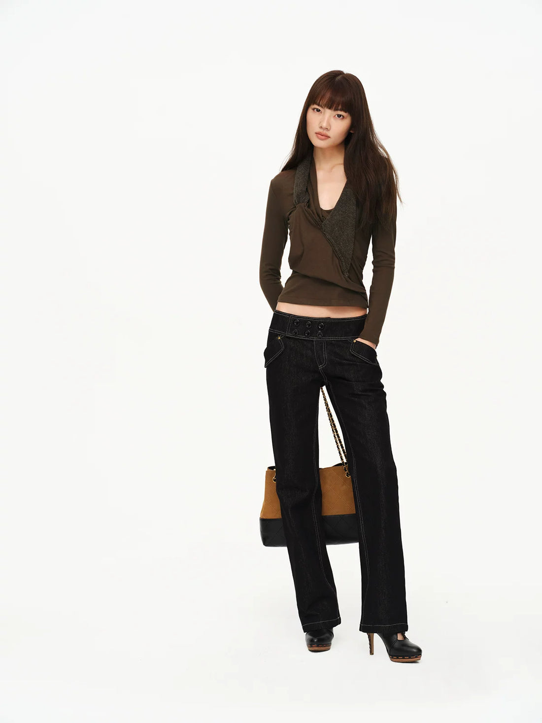 Multi Button Contrast Stitch Jeans
