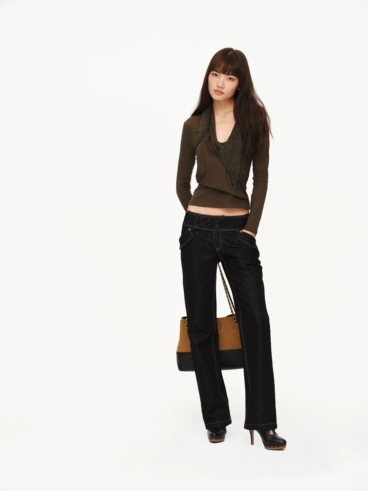 Multi Button Contrast Stitch Jeans
