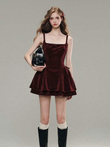 Velvet Lace Waist Straps Dress