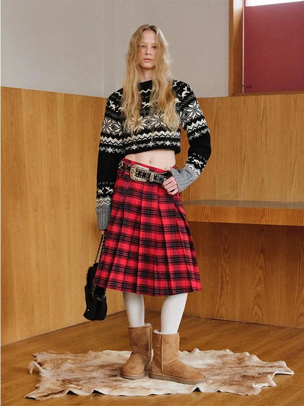 Vintage Jacquard Off-Shoulder Fair Isle Sweater