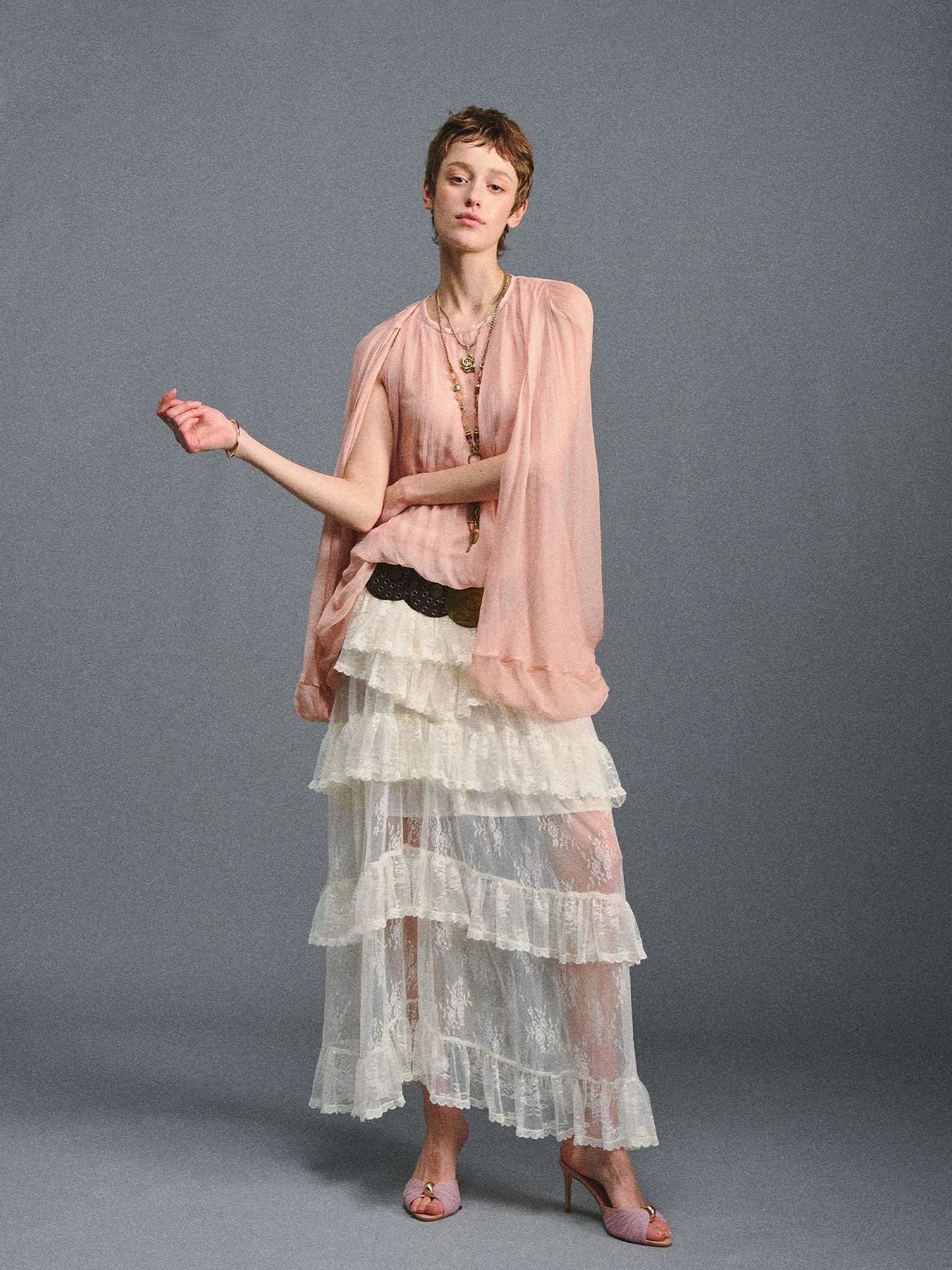 Mist Pink Cape Chiffon Blouse