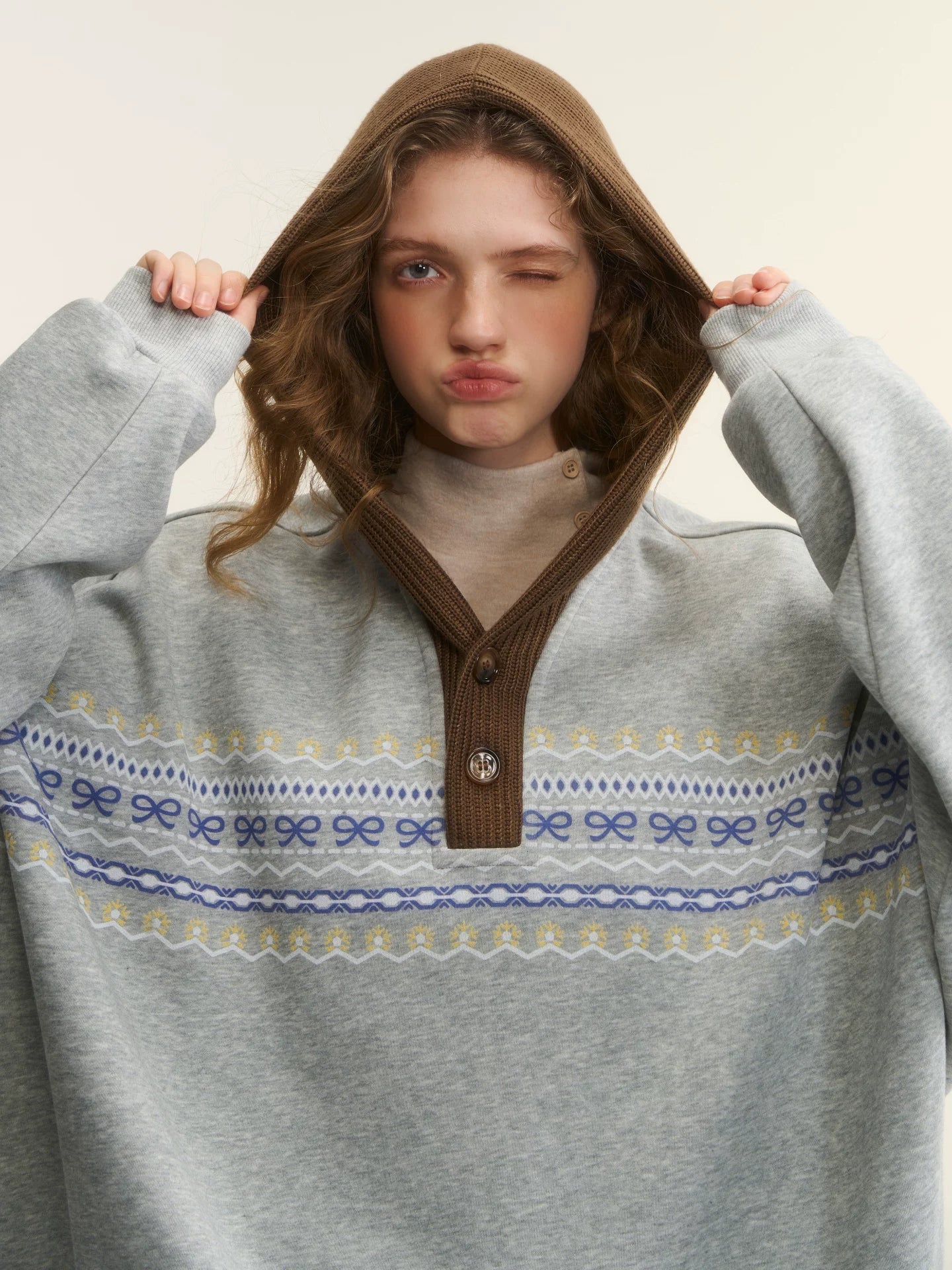 Contrast Patchwork Hooded Fleece Sweatshirt