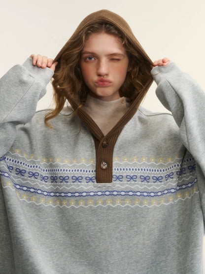 Contrast Patchwork Hooded Fleece Sweatshirt