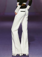 White Sequin-Trim Micro-Flare Pants