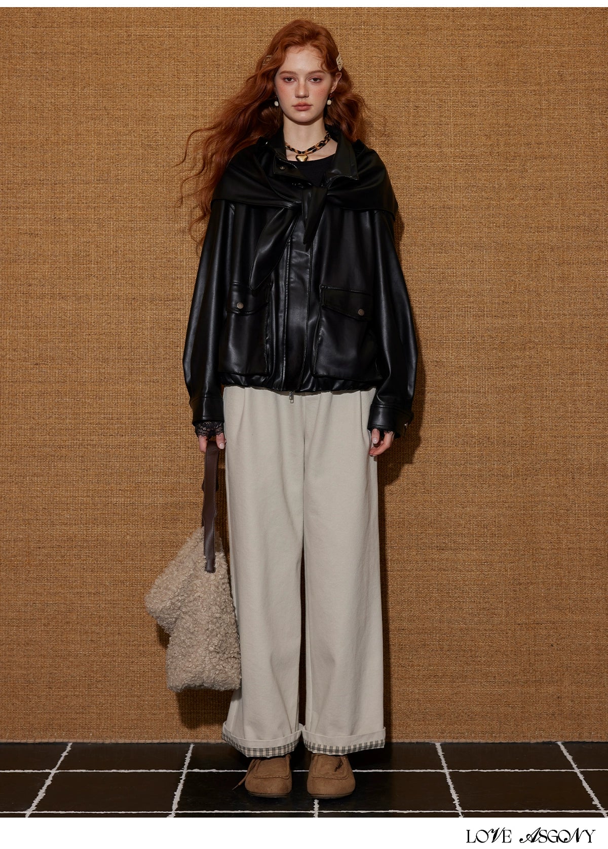 Plaid Cuff Wide-Leg Pants