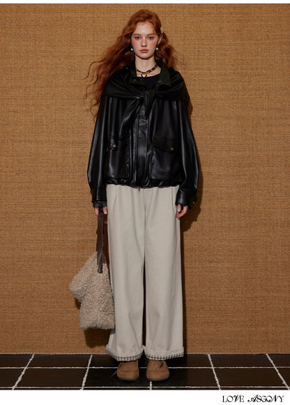 Plaid Cuff Wide-Leg Pants