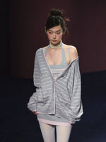 Striped Contrast Cardigan & Tank Dress Set