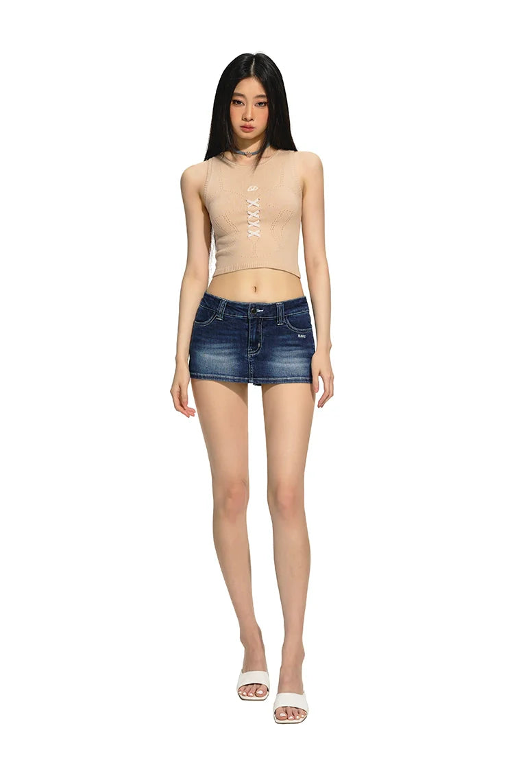 Blue Low-Waist Skinny Retro Denim Mini Skirt
