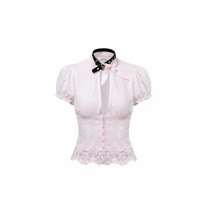 French V-Neck Ruffle Shirt