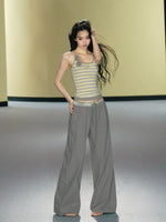 Satin Waistband Wide-Leg Pants
