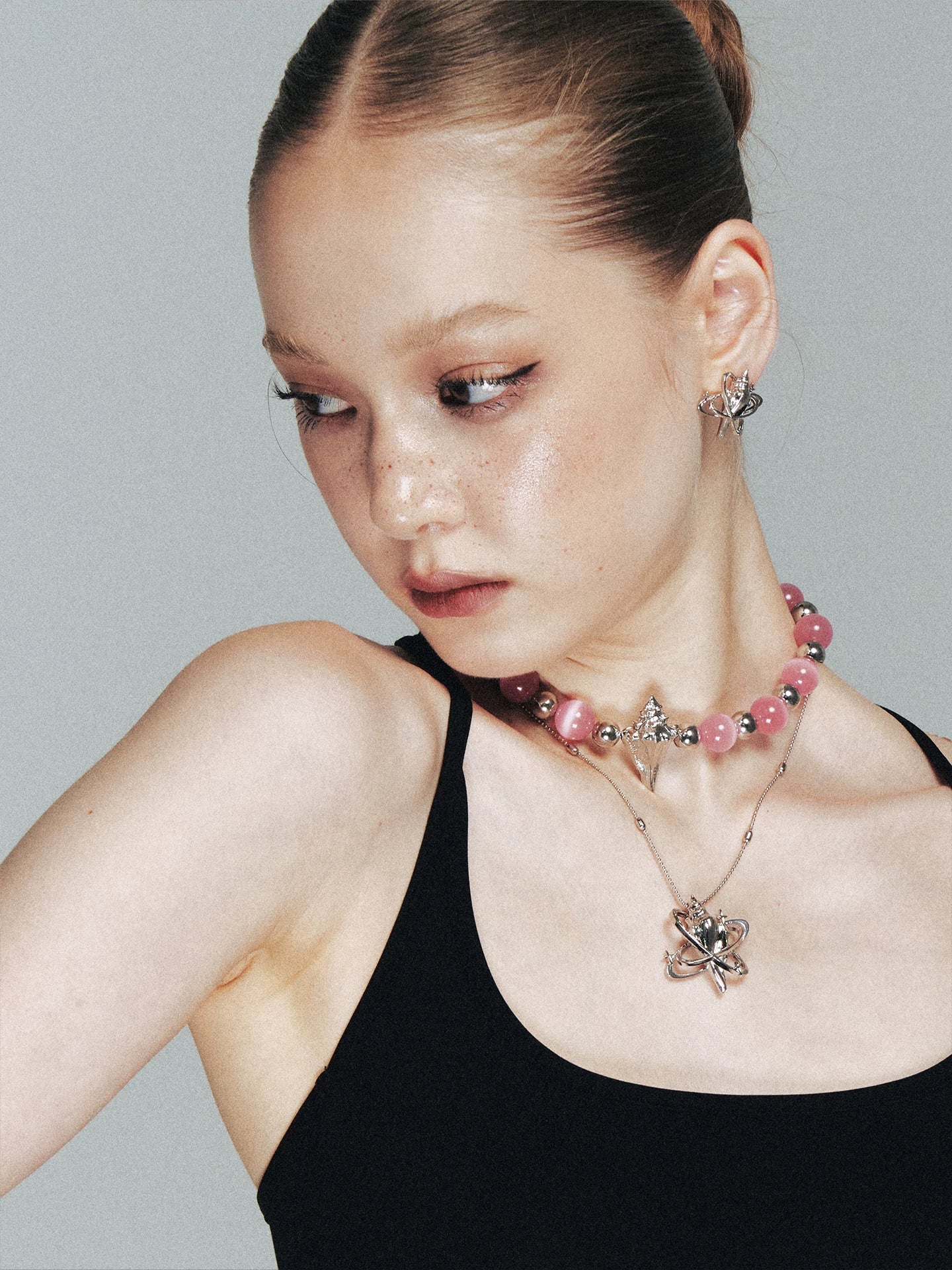Pink Crystal Seashell Star Choker