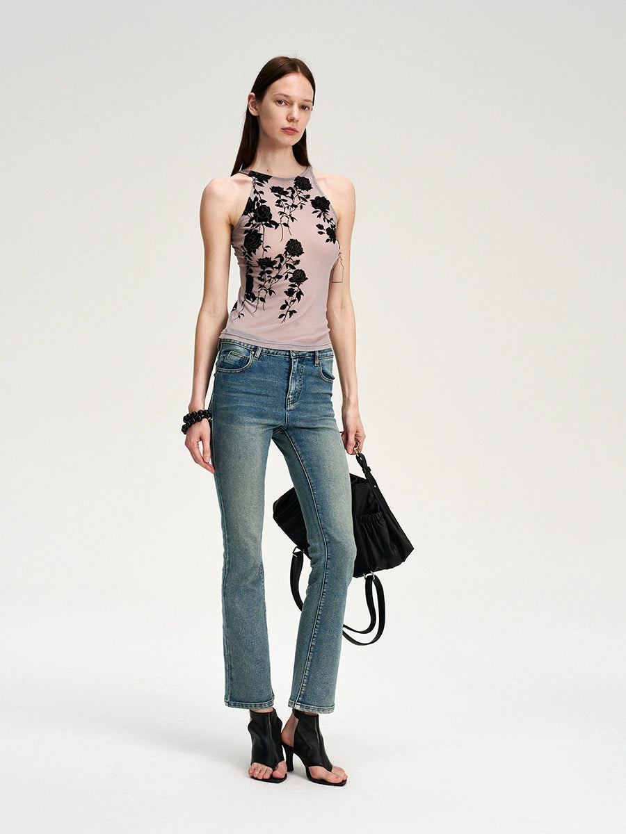 Flocked Mesh Floral Violet Cami