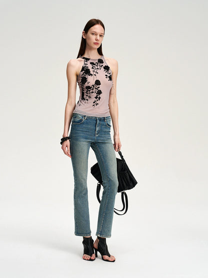 Flocked Mesh Floral Violet Cami