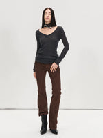 Gray V-Neck Wool Base Top