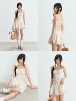 Apricot Floral Halter Mini Dress
