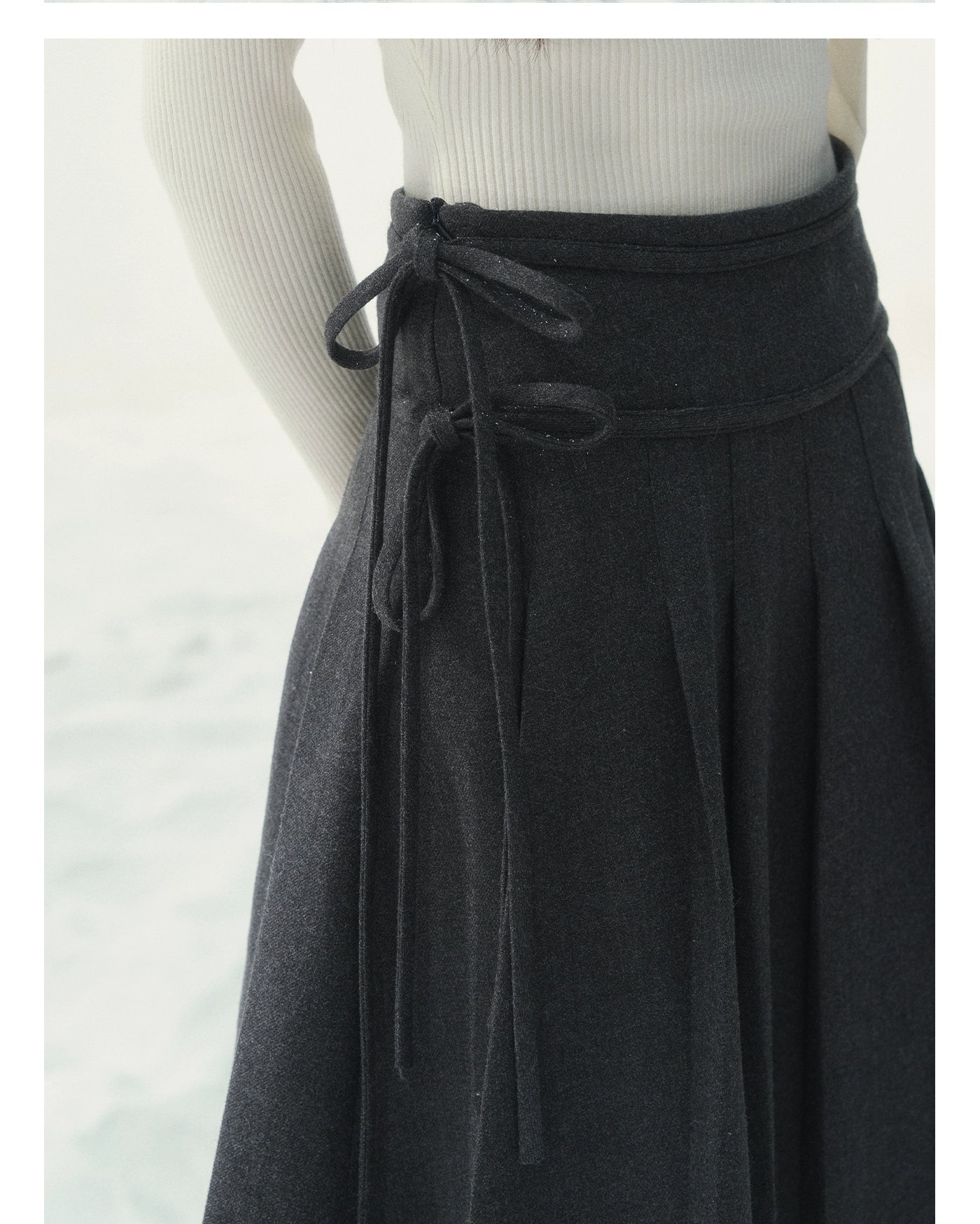 Brown &amp; Gray Wool Pleated Lace Skirt