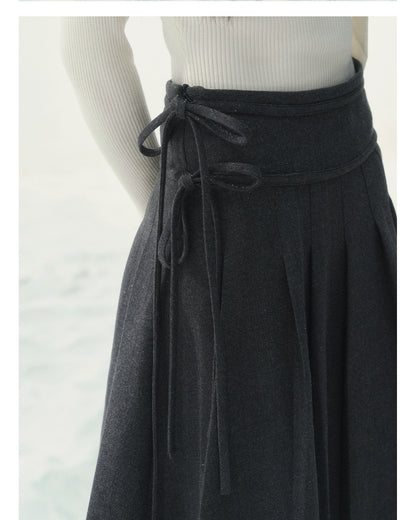 Brown &amp; Gray Wool Pleated Lace Skirt