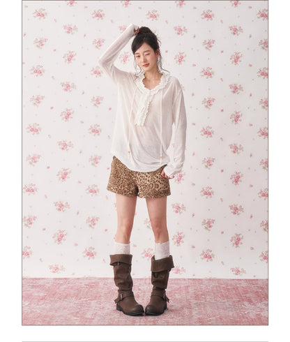 Ruffle Drawstring Knit Top