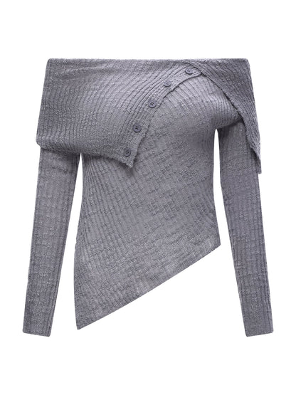 Gray Off Shoulder Asymmetric Cut Top